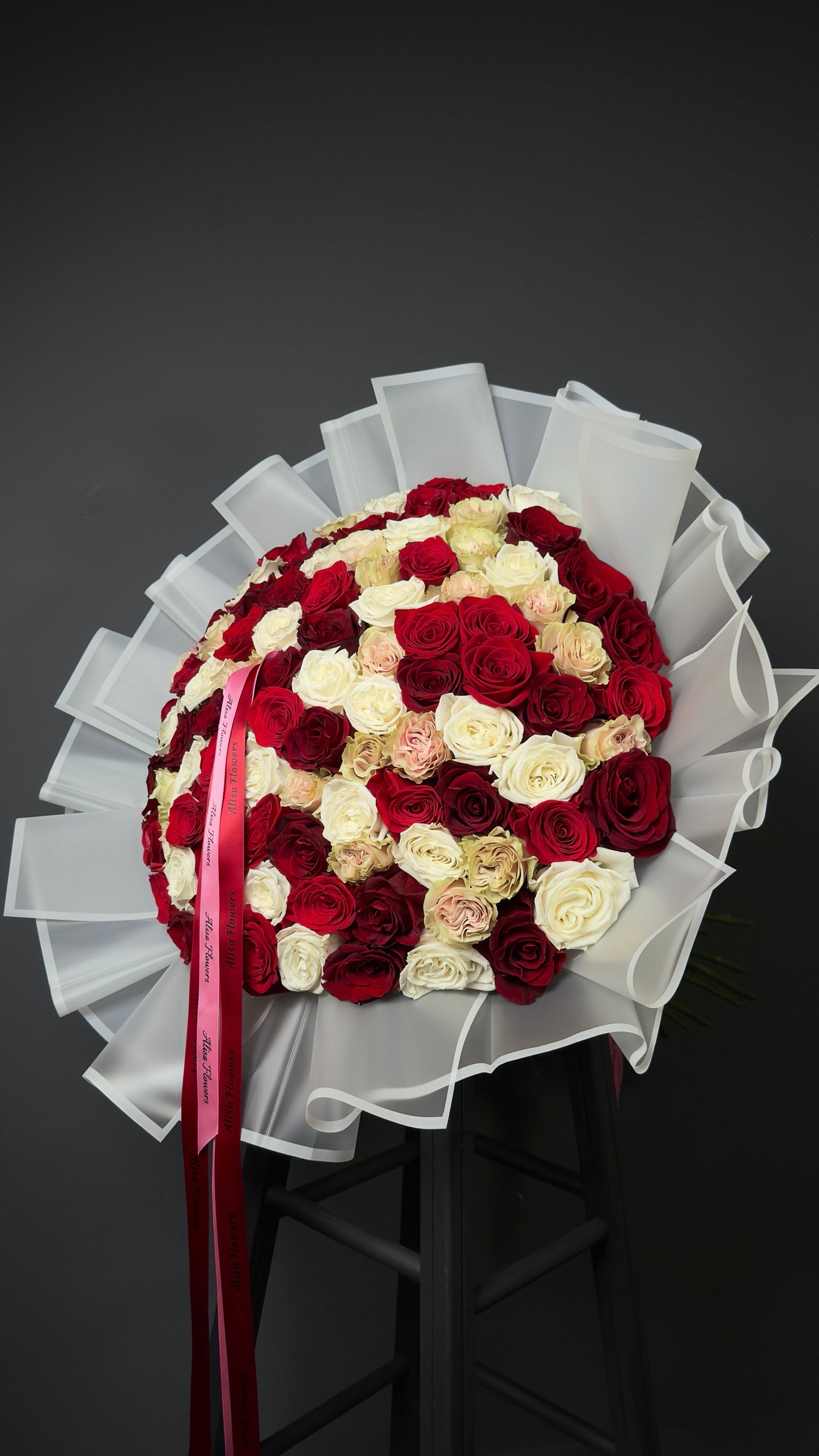 Red, White & Blush Rose Bouquet